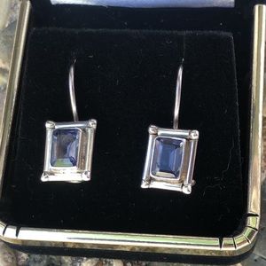 925 sterling silver earrings with emerald cut purple gem